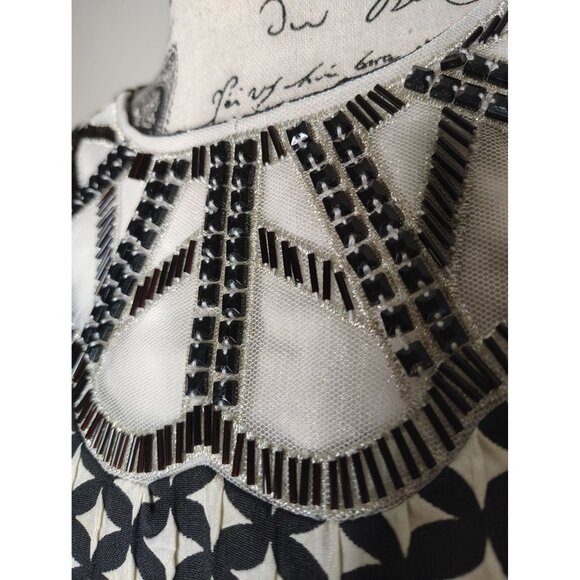 Iren Klairie Black & White Dress, Size 8-10 (Euro 40), Geometric Pattern, Beaded - Picture 2 of 8